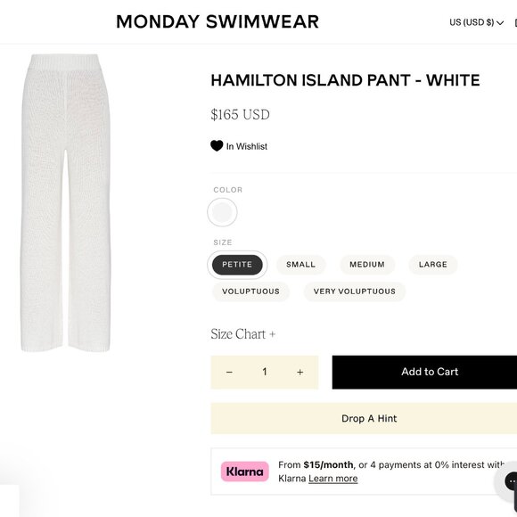NWT Monday Swimwear Hamilton Island Pant โ Petite (P) โจ White - Picture 4 of 9